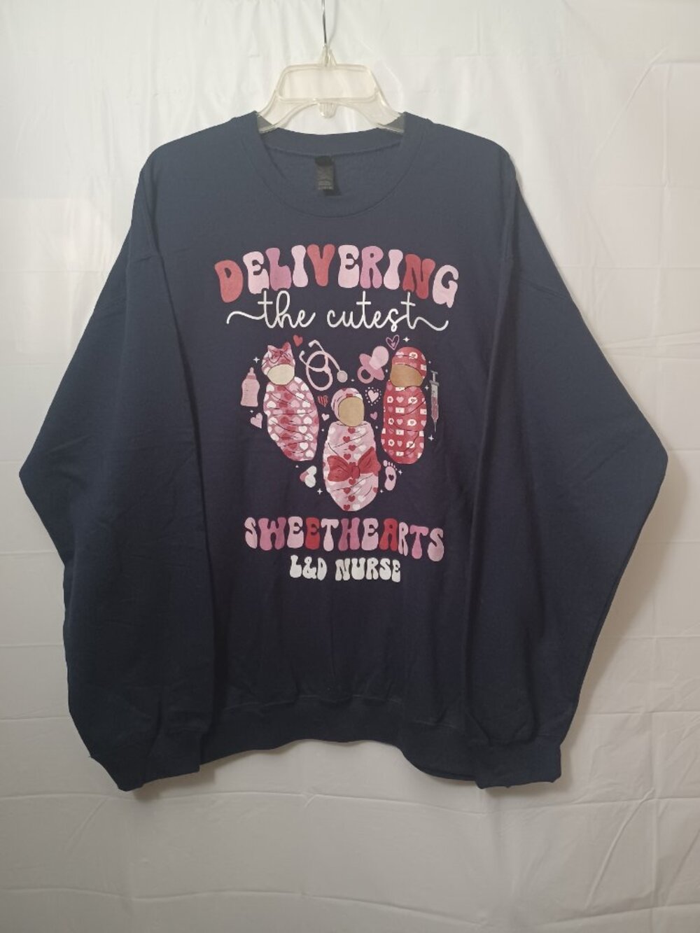 DELIVERING THE CUTEST SWEETHEARTS L&D NURSE GRAPHIC SWEATSHIRT COTTON BLEND XL